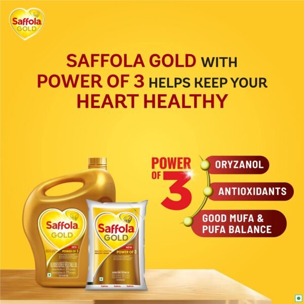 Saffola Gold Power of 3 Refined Blended Cooking Oil - 1 L