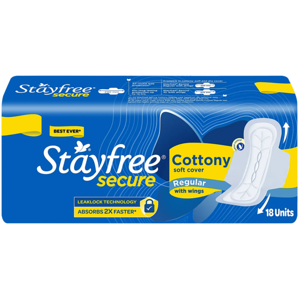 Stayfree Secure Cottony Soft Sanitary Pads - 1 Pack (18 Pieces)
