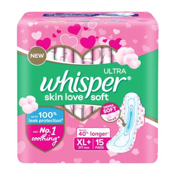 Whisper Ultra Skin Love Soft Sanitary Pads (XL + Wings) - 15 Pieces